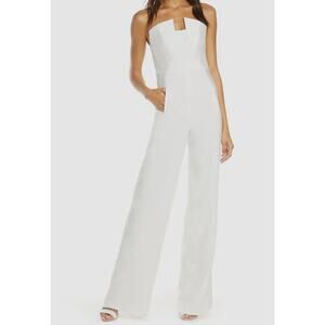 Black Halo Strapless Side Pocket Lena Jumpsuit Back Zip White Size 6 NWOT